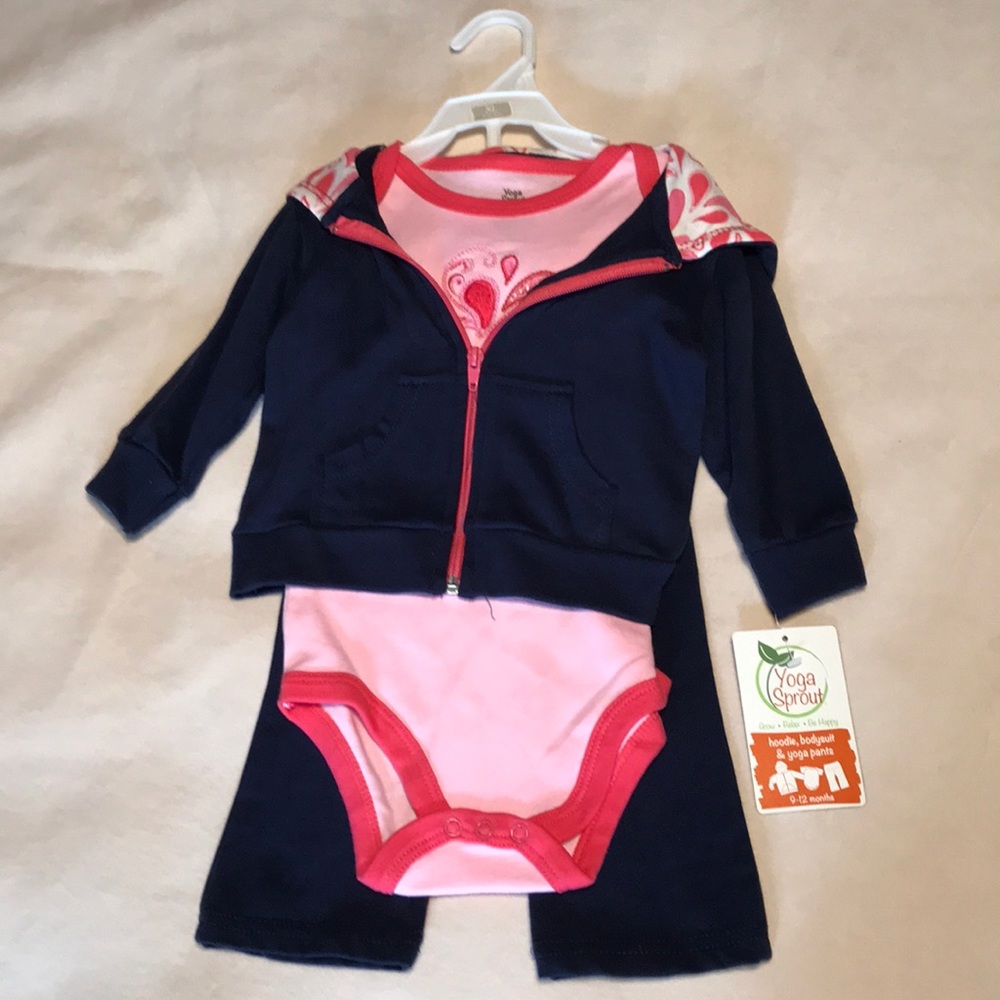 Yoga Sprout 9-12month Bodysuit, Pants, hoodie